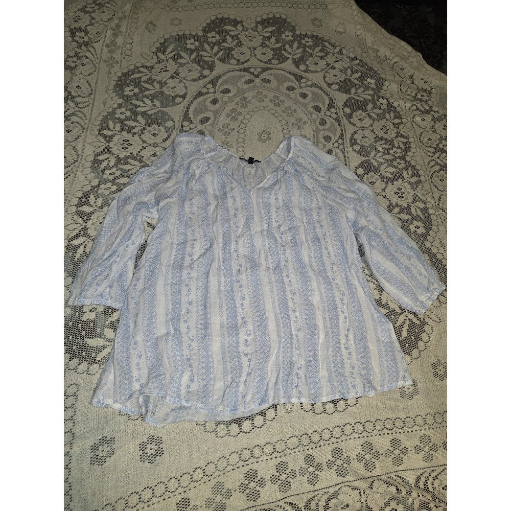 Fred‎ David Womens Sheer Blouse White/Blue Size Med